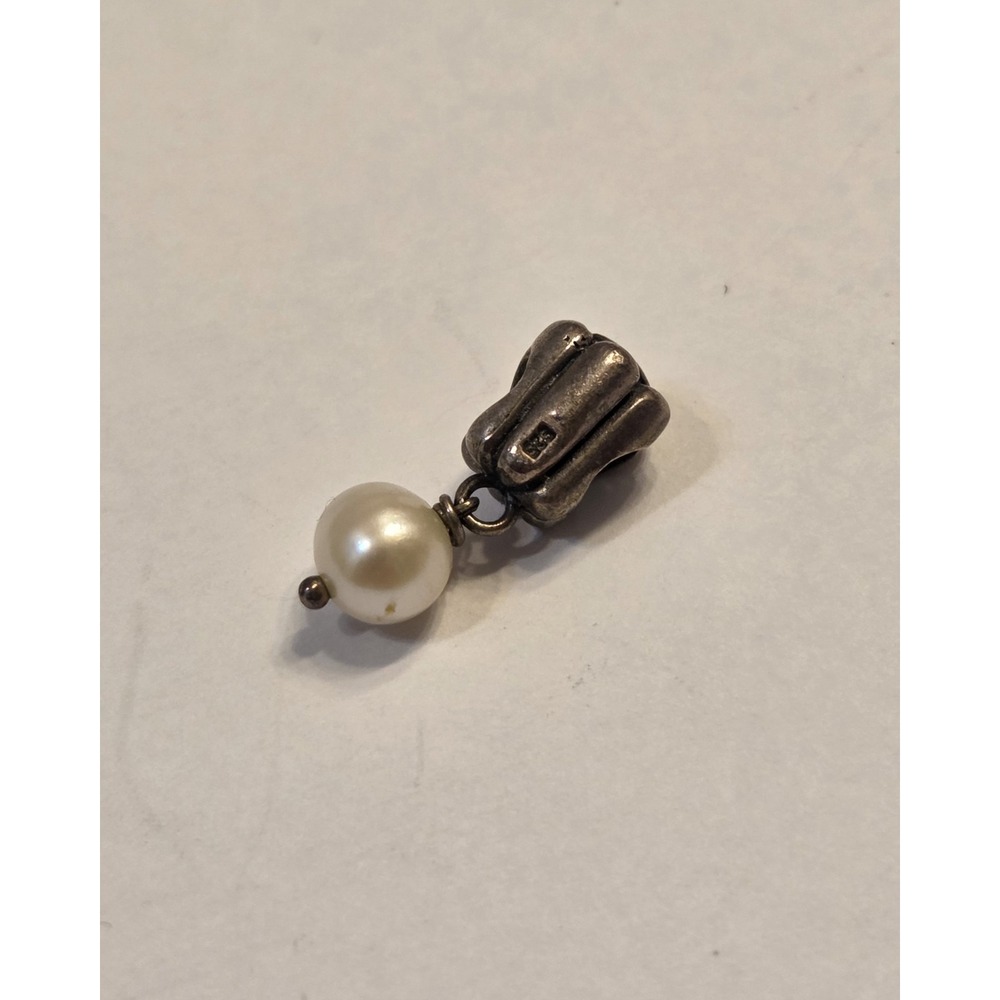 Vintage Sterling Silver Blossoming Pearl CZ‎ Slide Dangle Charm